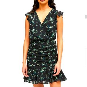 Banana Republic Black Floral Mini Ruched Dress